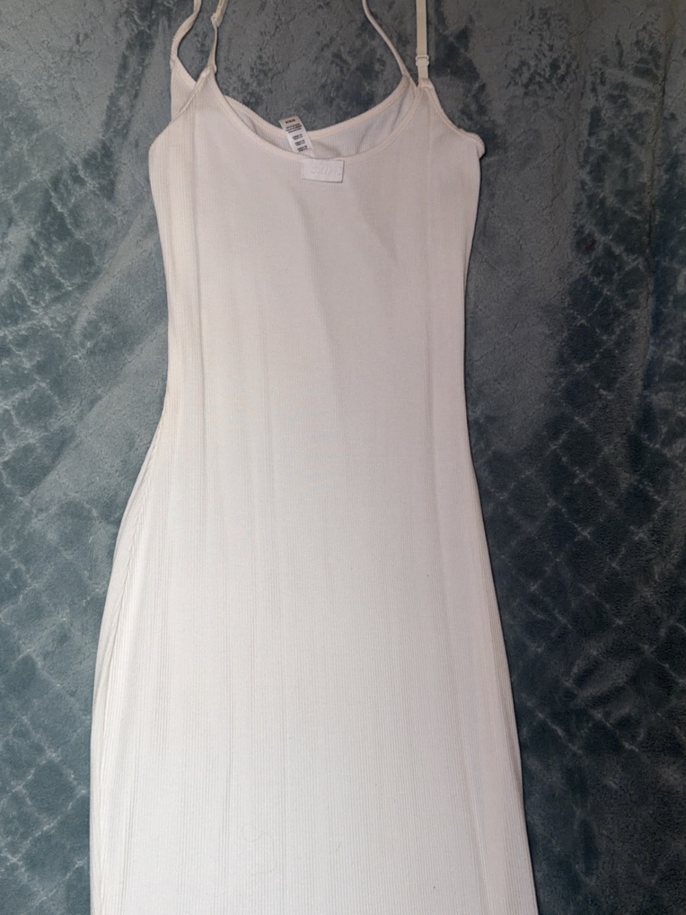 SKIMS Cream Ribbed Maxi Slip Dress with Adjustable Spaghetti Straps